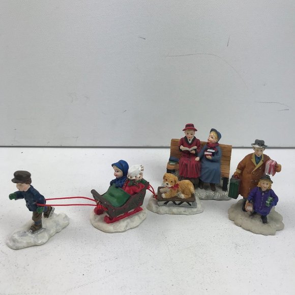 Vintage Village Kids Winter Sledding Park Bench Reading Puppy 3 Piece Set